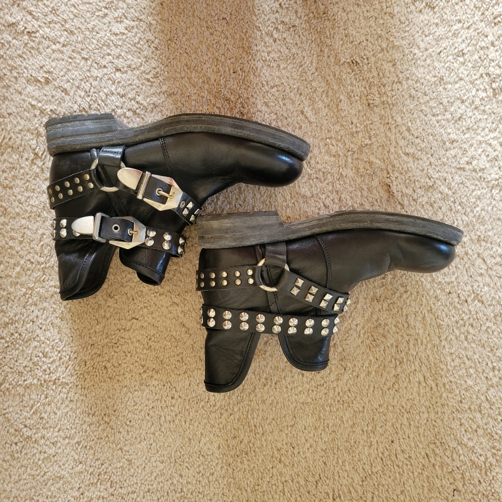 Chiarini bologna Ankle boots leather studs buckle goth rocker metal motorcycle